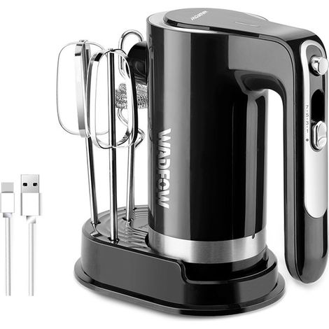 Mezcladora de mano inalámbrica 90W, 7 velocidades, batería 2000 mAh, incluye varillas y espumador, WADFOW.