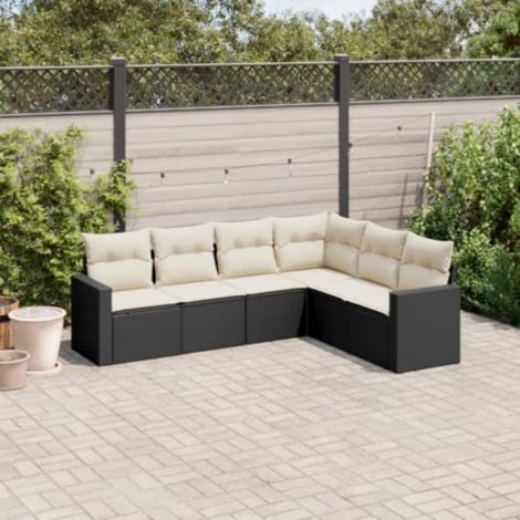 6-tlg. Garten-Sofagarnitur mit Kissen Schwarz Poly Rattan (1/3)