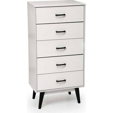 Weiße Kommode mit 5 Schubladen für Schlafzimmer 60 x 40 x 118 h