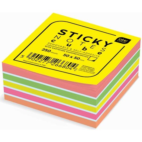 INTERDRUK Selbstklebende Notizen 50x50mm - 250 farbige Notizen