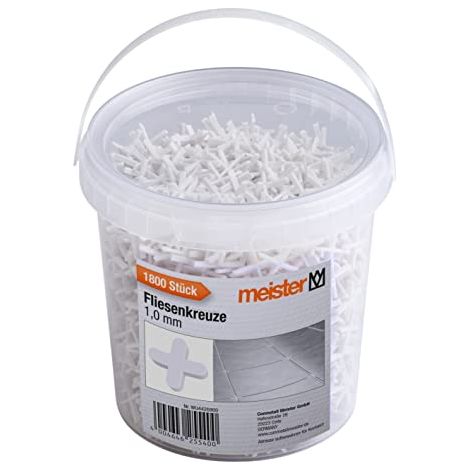 Meister Croce per piastrelle, 1,0 mm, set pratico da 1800 pezzi, in robusto polipropilene, colore bianco, accessorio per piastrelle, supporto per la posa delle piastrelle, croce per fughe, 4426900 (1/4)