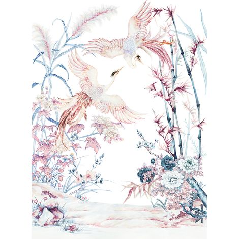 Papier peint panoramique - Fleurs Oiseaux - 130 cm x 177 cm (1/2)