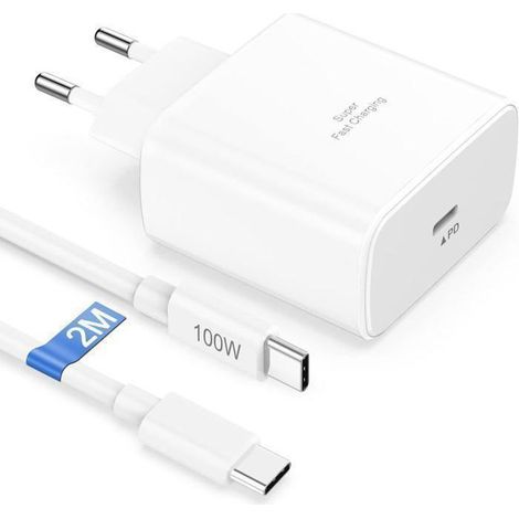 Chargeur rapide USB-C 45 W avec câble de charge de 2 m pour Samsung Galaxy S24, S23, S25 Ultra, S26, S22, S21, S20 FE, A53 5G, A51, A33 Type C, blanc (1/5)