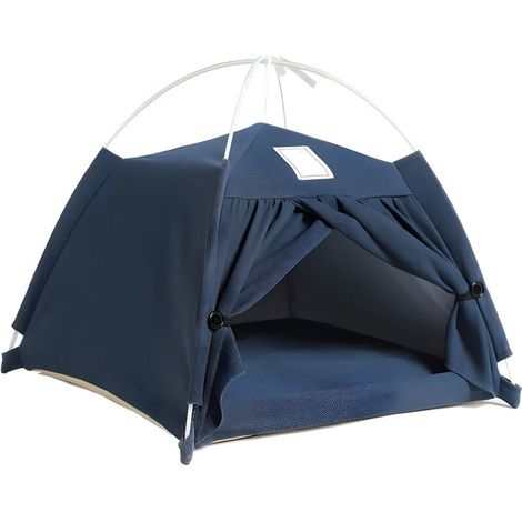 Dog and cat bed, pet sleeping tent, removable cotton and linen indoor tent for cats, dogs, and small and medium-sized pets - blue (1/5)