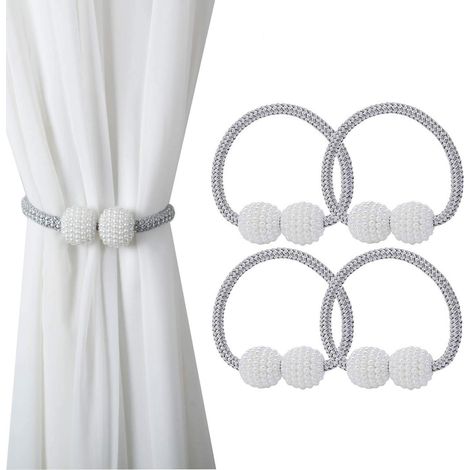 4er-Set magnetische Gardinenhalter mit kleinen Perlen – Für Zuhause, Büro, Hotel – Silber