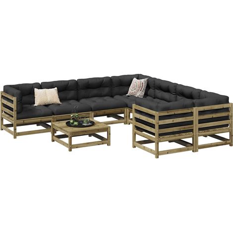 vidaXL Juego de sofás de jardín 9 pzas madera de pino impregnada (1/5)