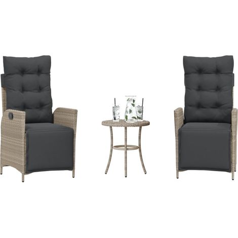 3-tlg. Bistro-Set mit Kissen Hellgrau Poly Rattan (1/5)