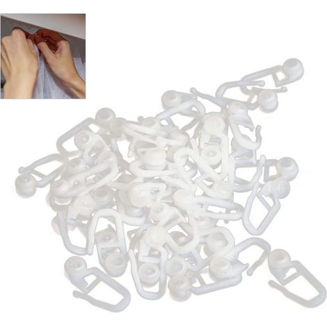 Lot de 100 crochets de rail de rideau en plastique universels pour rideaux (1/4)