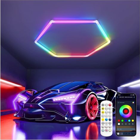 1 Hex RGB Plafonnier LED Hexagonal pour Garage Lot de Tubes Lumineux (1/5)