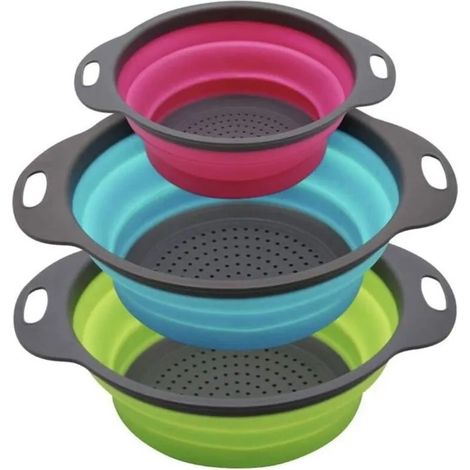 Ensemble de 3 passoires de cuisine avec 1 cartouche filtrante pliable en silicone de 10 pouces et 2 cartouches de 12 pouces. (1/5)