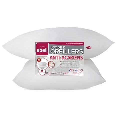 ABEIL Lot de 2 Oreillers Anti-Acarien - 60 x 60 cm - Blanc (1/4)