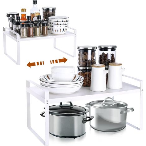 Adjustable Extendable Shelf Organizer Kitchen Organizer Spice Rack Organizer, Suitable for Home and Kitchen Storage (60 x 11 x 26 cm White) (1/5)