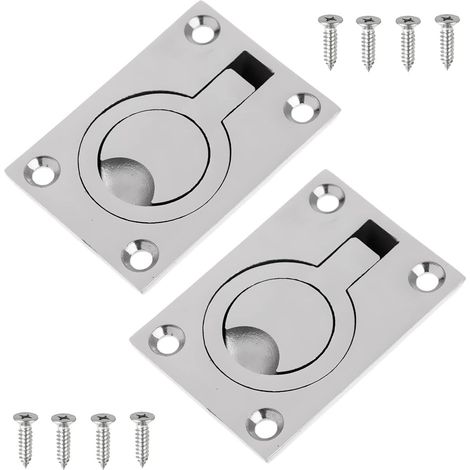 2er-Pack Bootsbodenverriegelung, Edelstahl-Ringzuggriff, Decksluke für Boote, Beiboote, Yachten usw., Marinezubehör, 62 x 44 mm