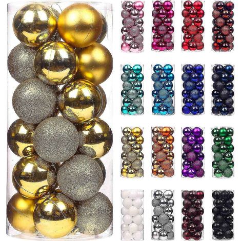 24 mini boules de Noël incassables, petites décorations de Noël pour sapin (dorées) (1/5)