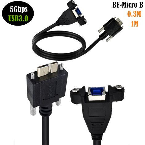 Câble de données USB 3.0 5 Gbit/s avec vis de montage, câble adaptateur USB-B femelle vers Micro-B mâle. (1/5)