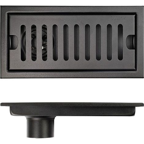Siphon de sol rectangulaire 20 × 10 cm en acier inoxydable noir siphon de sol prolongé avec filtre correspondant au siphon de douche anti-odeurs,de DEBUNS (1/5)