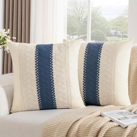 Taies d'oreiller style bohème - Lot de deux - 45 x 45 cm - Coton et polyester (1/5)