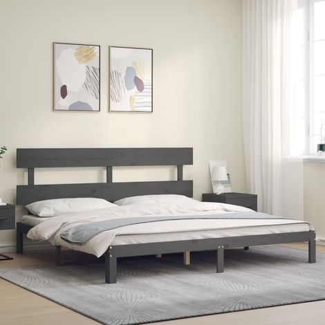 Estructura de cama con cabecero madera maciza gris 200x200cm vidaXL (1/4)
