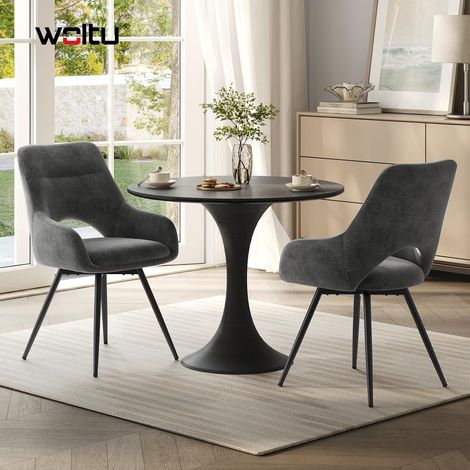 WOLTU Set di 2 Sedie da Pranzo Girevoli a 360° in Velluto Ciniglia, Schienale Sedia Moderna Design con Gambe in Metallo per Sala da Pranzo/Soggiorno, Grigio Scuro (1/5)