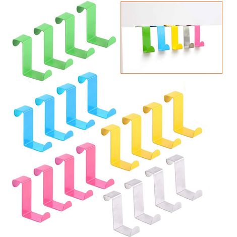 Juego de 25 ganchos metálicos para puertas, de doble cara en forma de Z, instalación sin taladro, para cocina, baño y dormitorio. (1/5)