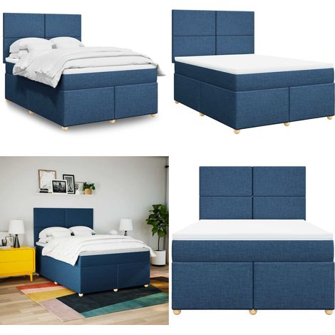 vidaXL Sommier à lattes de lit avec matelas Bleu 140x190 cm Tissu (1/5)