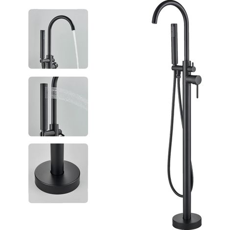 Grifo de bañera, control de doble manija, materiales de alta calidad, negro mate. (1/2)