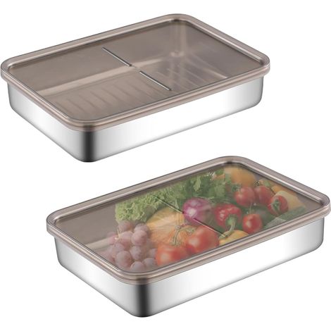 2 stapelbare Edelstahl-Feinabfüllbehälter mit luftdichten Deckeln für Fleisch/Käse