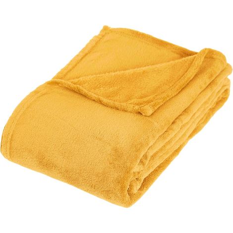 Plaid microfibre jaune moutarde 130x180cm - Atmosphera créateur d'intérieur (1/4)