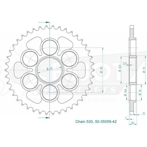 Couronne arrière Esjot 50-35059-40 en acier, 530/40 dents, argentée pour Ducati
