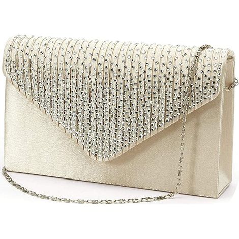 Kaever Femme Sacs Toutes les Saisons Satin Sac de soirée Cristal/strass pour Mariage Soirée/Fête Formel, Beige, 21 x 13 x 5 cm, Décontracté (1/5)