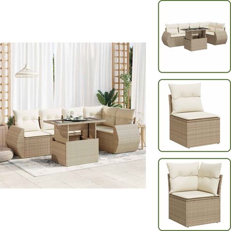 6-tlg. Garten-Sofagarnitur mit Kissen Beige Poly Rattan - Gartensofa Set - Garten Sofa Set - Outdoor Sofa Set - Garten Sofagarnitur (1/5)