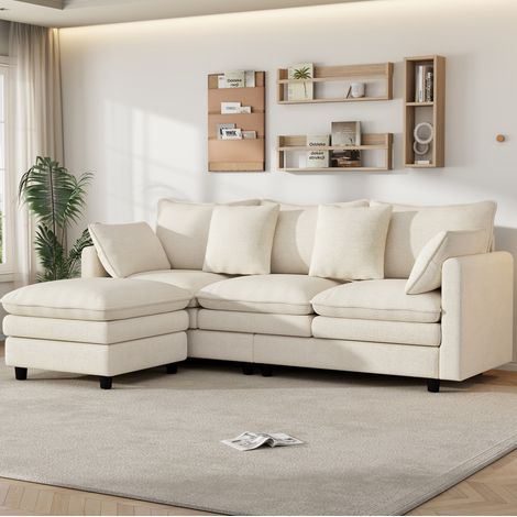Sofá rinconera 212x150x90 cm de chenilla beige, 3 plazas, ahorra espacio – MEUBLIV (1/5)