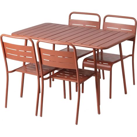 Juego de mesa de jardín de 120 cm y 4 sillas de terracota BERGAME