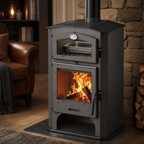 Horno de leña Muspel Eir 11,5 kW con doble combustión  Cristal SCHOTT ROBAX, vermiculita y calefacción eficiente (1/5)