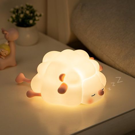 Luce notturna per bambini, luce notturna per neonati, luce notturna per la cameretta dei bambini, lampada a forma di pecora masticabile, luce notturna per adulti, timer, dimmer LED (1/5)