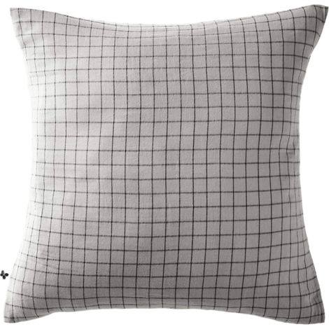 Taie d'oreiller à carreaux double gaze de coton gris 60x60 (1/2)