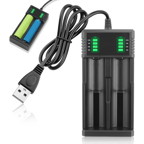 Cargador de batería dual 18650 3.7V/3.6V Cargador USB inteligente universal para baterías recargables de iones de litio de 3.7V y 3.6V 18650 18500 18490 18350 17670 17500 16340 (RCR123) 14500 14650 26