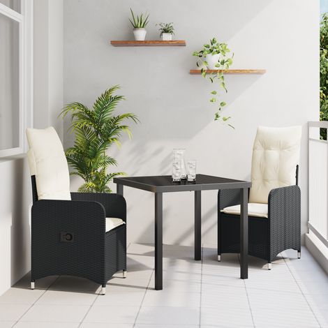 3-teiliges Garten-Esszimmer Set mit Kissen Schwarz Poly Rattan vidaXL769452 (1/5)