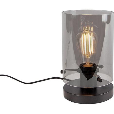 Design Tischlampe schwarz mit Rauchglas - Kuppel