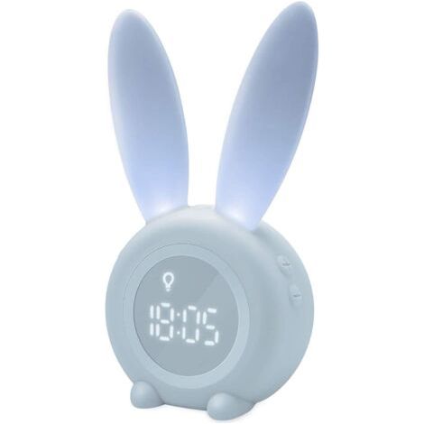 Réveil Matin à Induction en Forme de Lapin Mignon, Intelligent Réglage Automatique de la Lumière de Respiration, Affichage Automatique Temps/Date/Température, Contrôle Vocal ou Tremblement [C (1/5)