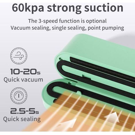 Scelleuse Sous Vide - Portable Rechargeable USB - Sans Fil - Aspiration 10-20 S - 3 Niveaux Température - Vert - 1 Pièce (1/4)