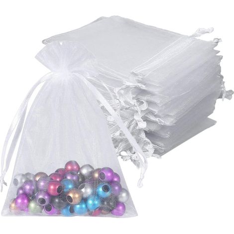 Sachets en organza, lot de 100, sachets cadeaux pour mariages, fêtes et célébrations, 10 couleurs, 9 x 12 cm (1/5)