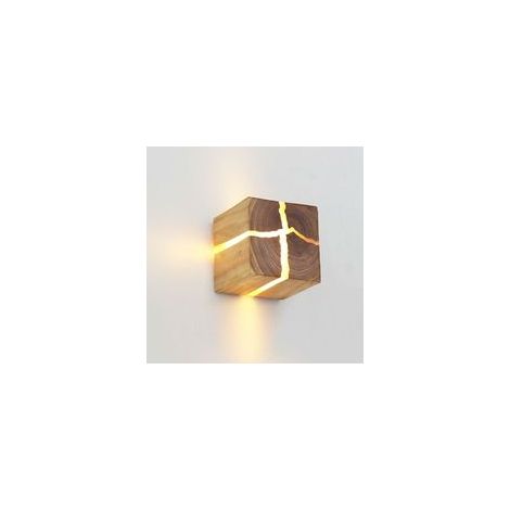Applique murale carrée en bois de chêne blanchi fissuré, 8 cm, veilleuse 5W, design créatif – (1/5)