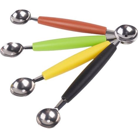 Juego de 4 cortadores de semillas de melón de acero inoxidable - Apto para lavavajillas - Amarillo/Verde/Naranja/Negro (1/5)