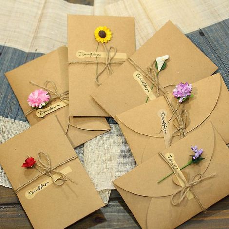 6 Carte De Voeux De Nol,17.5 11cm Kraft Enveloppes Vierges,papier Cartonn Avec Enveloppes, Cartes De Voeux En Papier Kraft Fait La Main (1/5)