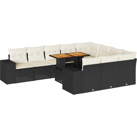 Maison Exclusive - Set Divani Giardino 10pz con Cuscini Nero in Polyrattan Acacia (1/5)