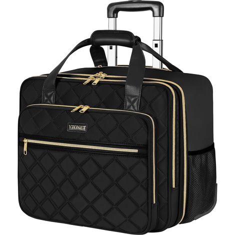 Sac a roulettes de Ordinateur Portable Femme, Malette à roulettes Chariot de Courses Imperméable avec Sac Isotherme et Poche Anti-vol, Porte Jusqu'à 68 kg, Le Camping, Faire Les Courses, Noir (1/5)