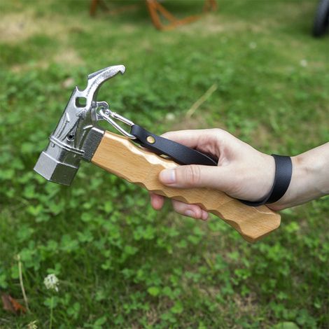 Campinghammer aus Edelstahl, Zelthammer mit stoßdämpfendem Kopf, ergonomischem Griff, Handschlaufe aus PU-Leder, silbernes Wanderaccessoire (1/5)
