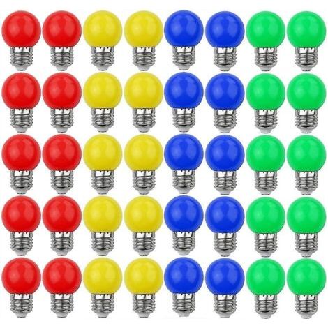 Decorative E27 LED bulbs, 240 lumens, 220–240 V AC, various colors (red, yellow, blue, green) – pack of 40 (1/5)