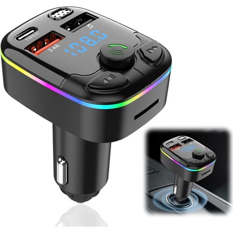 Transmisor FM Bluetooth para coche, transmisor de radio Bluetooth 5.3 para encendedor de cigarrillos, carga rápida USB tipo C de 5 V/3,1 A, reproductor de música MP3, llamadas manos libres, compatible (1/5)